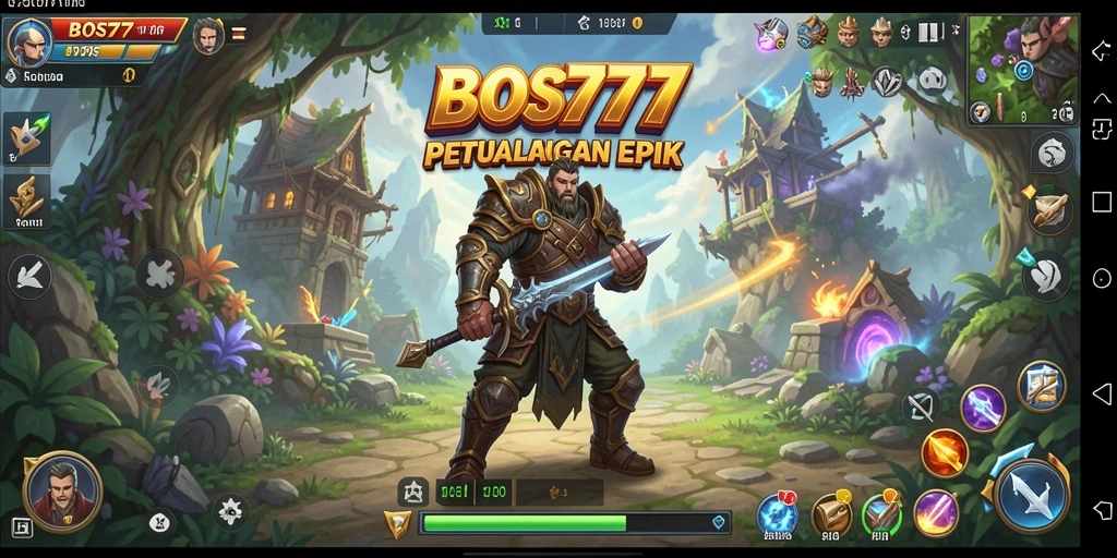 Screenshot BOS777 menampilkan pertarungan seru dengan karakter unik dan latar belakang yang menakjubkan.