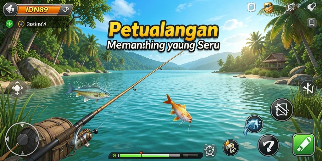 Screenshot gameplay IDN89 yang menunjukkan keseruan memancing.