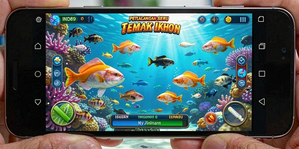 Tampilan gameplay Tembak Ikan yang menarik dan penuh warna.