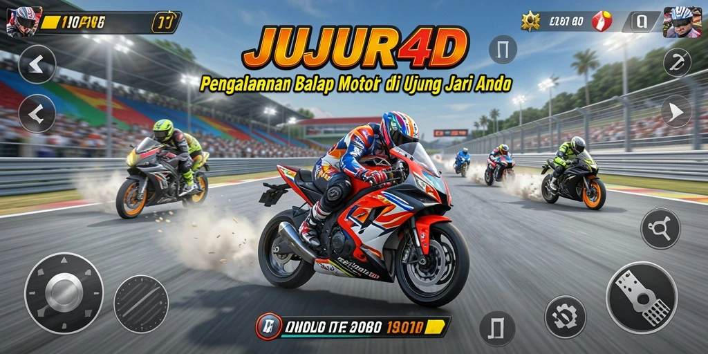 Screenshot JUJUR4D menunjukkan aksi balap motor yang intens.