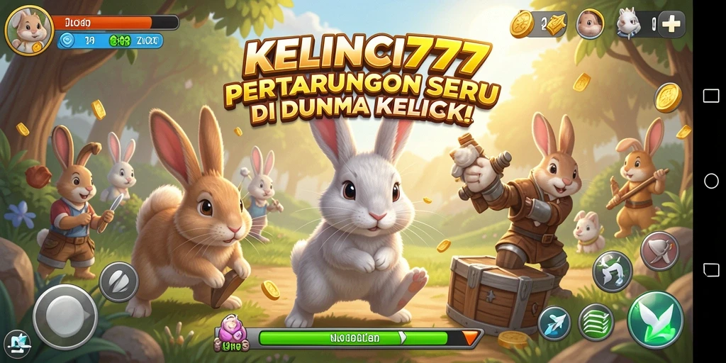 Tampilan pertarungan seru di KELINCI777 dengan karakter kelinci.