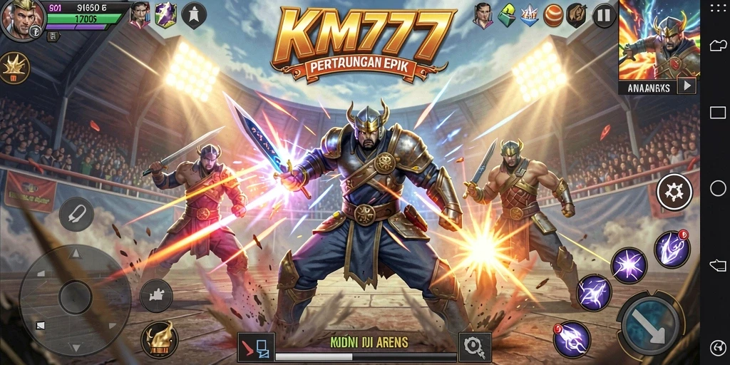 Screenshot gameplay KM777 menunjukkan aksi pertarungan intens.