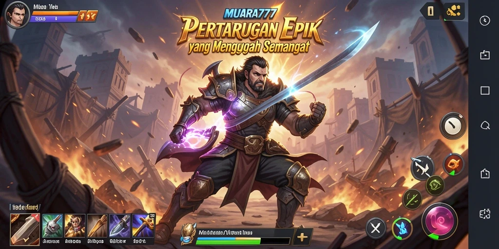 Screenshot utama MUARA777 menunjukkan pertarungan sengit antar karakter.