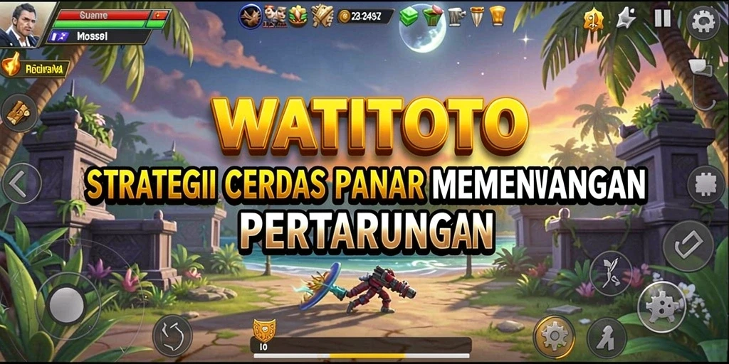 Tangkapan layar utama gameplay WATITOTO yang menampilkan pertempuran strategi.